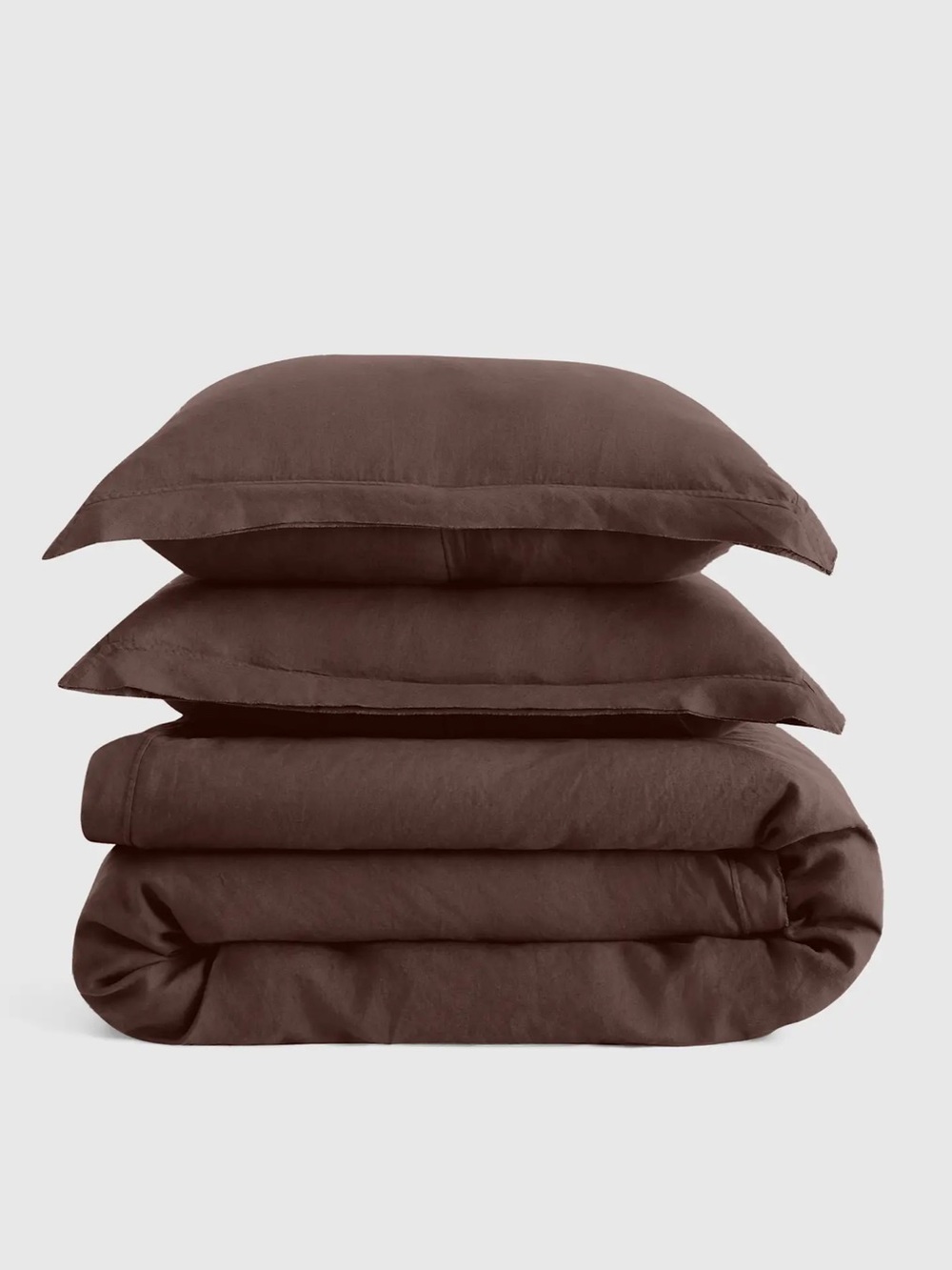 Quince European Linen Double Flange Duvet Cover Set Full Queen Espresso 125